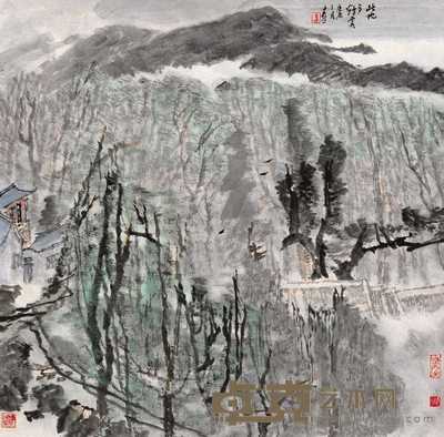 童中焘 2000年作 此地多烟云 镜心 68×69cm
